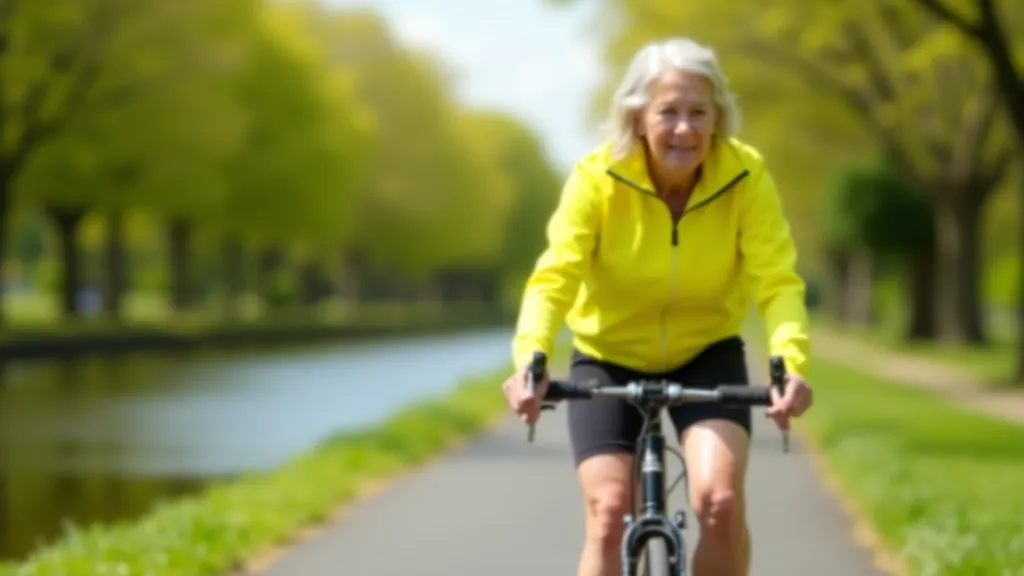 Senior woman checking bicycle tire pressure with floor pump, maintenance checklist nearby